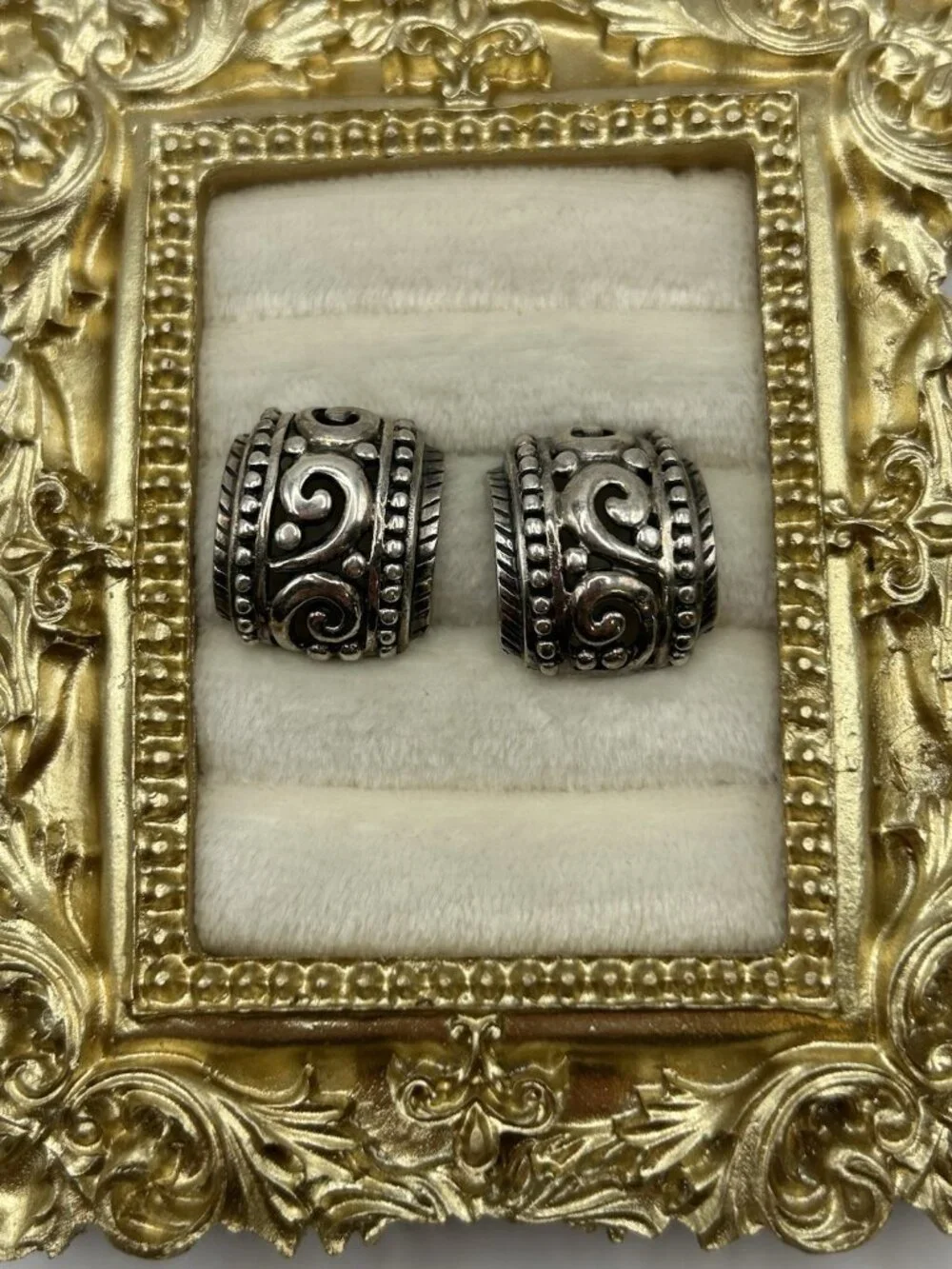 Vintage Thai Sterling Silver 925 Post Earrings Scroll Boho Artisan Patina Gift - Picture 1 of 11